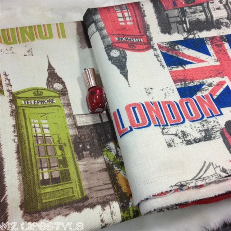 

Buulqo 150cm width printed 2 colors London thick cotton linen fabric by meter DIY retro upholstery sewing linen fabric