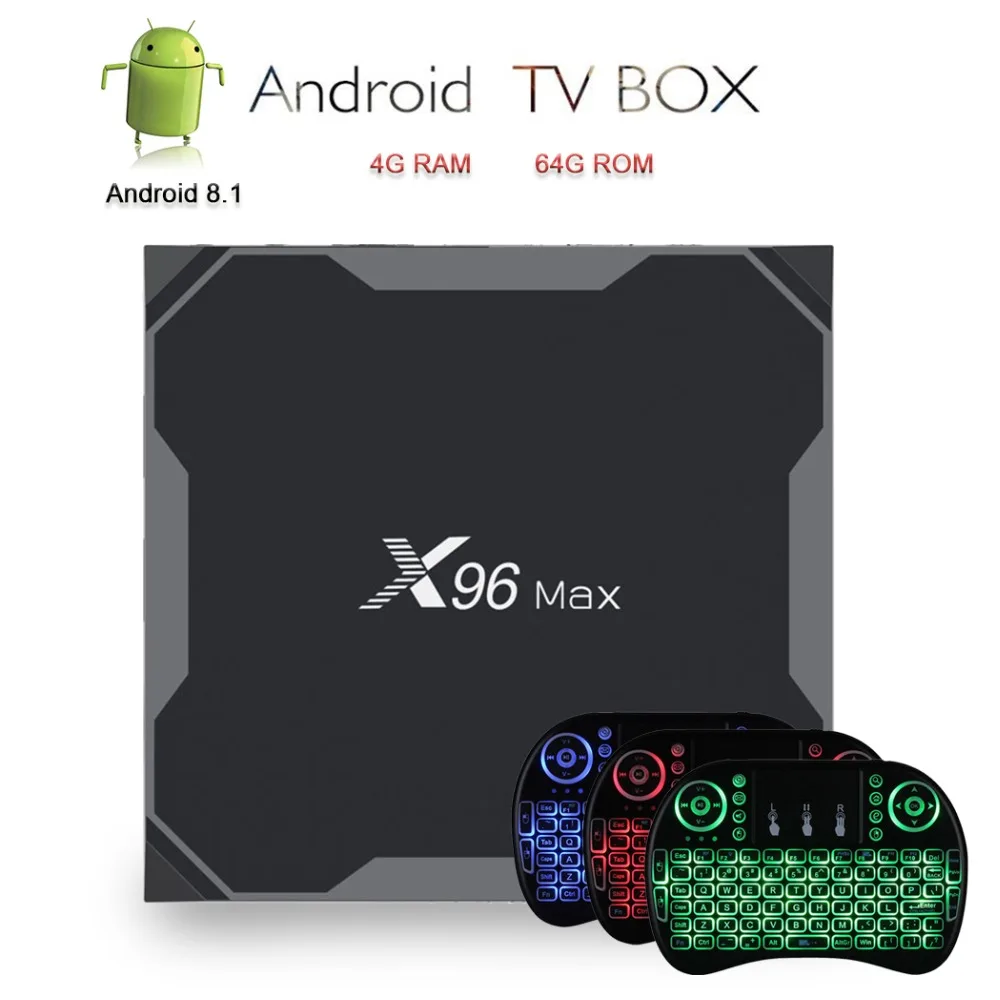 

Satxtrem X96 MAX Android TV Box Smart TVBox 4K Android 8.1 Set-top Box 4G RAM 64G ROM Amlogic S905X2 Media Player+i8 Keyboard