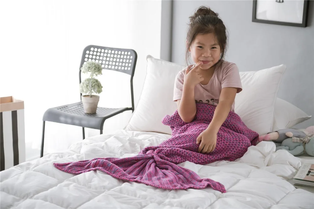 

Bedding Sofa Mermaid Blanket Wool Knitting Fish Style Little Tail Blankets Warm Sleeping Child Kids Princess 70*140cm Loves Gift