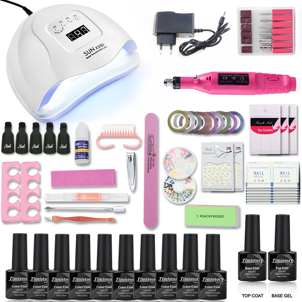  10 Color Nail Gel Varnish Polish Manicure set With UV LED Lamp Electric Nail Drill Machine Manicure