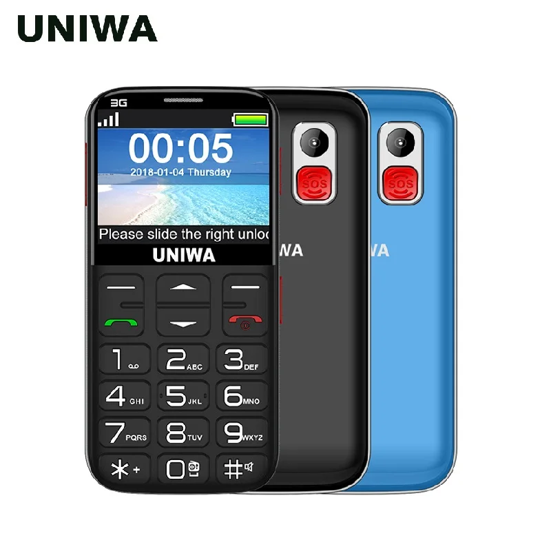 Uniwa V808G мобильного телефона старика 3g кнопка SOS 1400 мАч 2 31 3D изогнутые Экран фонарик