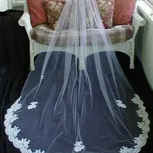 Горячая распродажа белый кот фаты один слой короткая тюль фата на аппликация край waitz длина фата V854