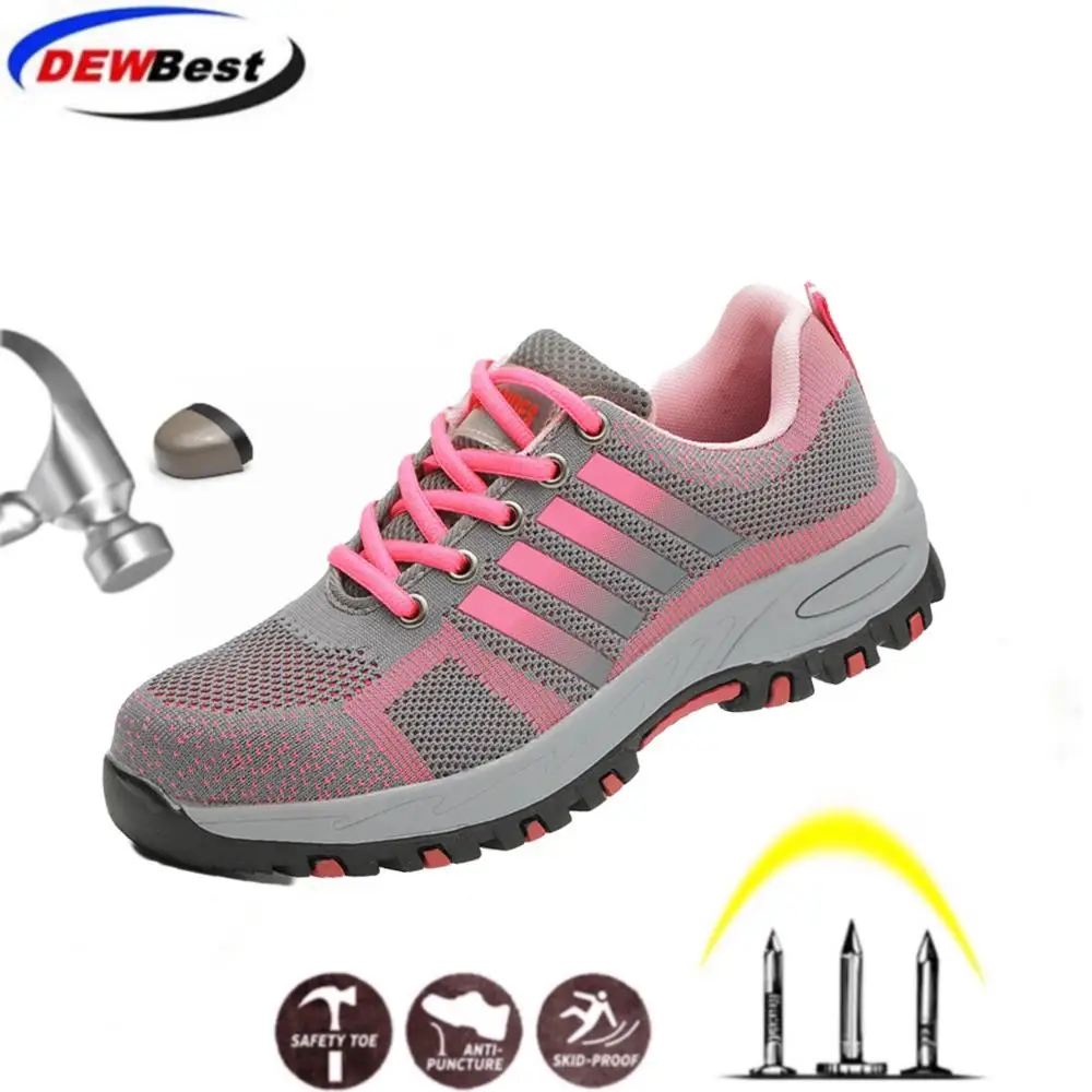 

DEWBEST LightWeight Breathable Women Safety Shoes Steel Toe Outdoor Work Boots Mesh Anti-smashing Construstion Sneaker Female