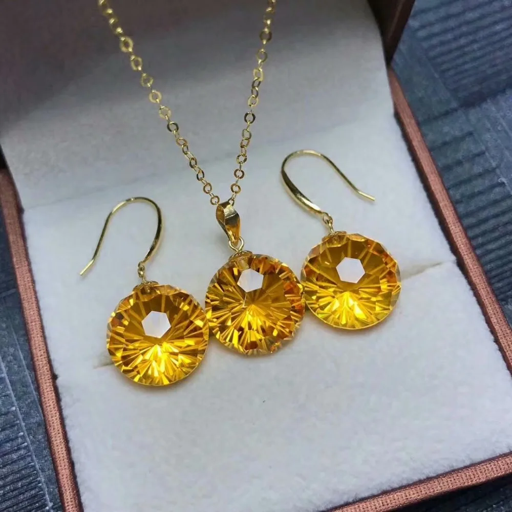 shilovem 18k yellow gold citrine pendants stud earrings fine Jewelry women party new none necklace gift 12*12mm mymtz121208j