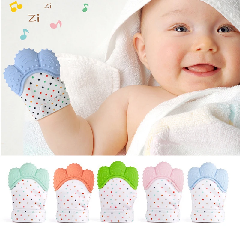 Детские Силиконовые варежки перчатка для режущихся зубов перчатки звуковое зубное кольцо жевательные варежки для кормления