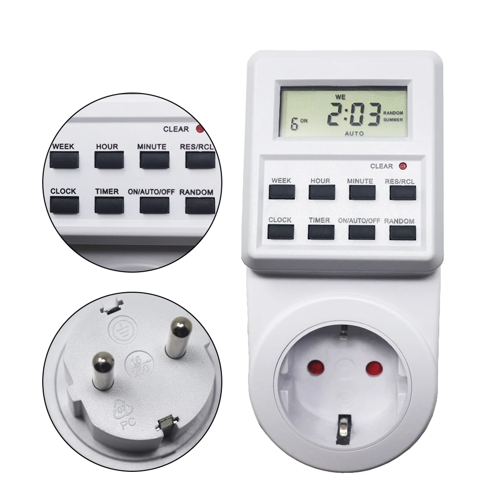 

230V 50Hz EU Plug Digital Timer Switch 16A LCD Weekly Programmable Socket Time Setting Electronic 12/24 Hours Household