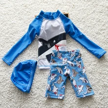 Новая детская одежда для купания Мальчики Купальники с шапкой мультфильм плавание, Дайвинг костюмы с длинными рукавами Sunblock Детские костюмы для плавания От 1 до 8 лет maillot de bain