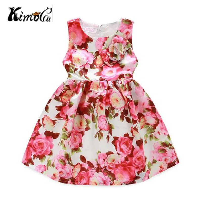 

Kimocat New Summer dress for girls Beautiful girl rose princess sleeveless dresses children's dresses