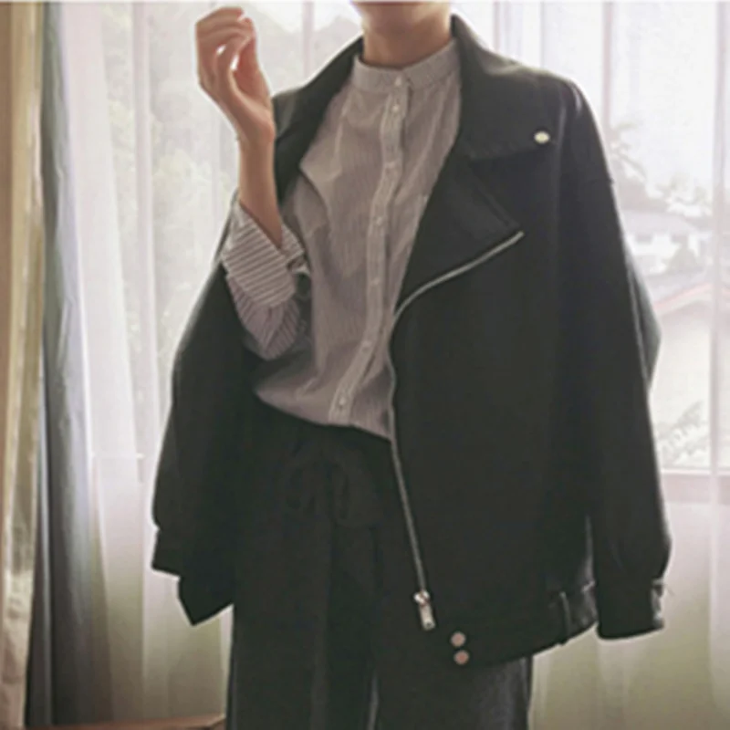 Femmes Manteaux Cuir down Et Black Lâche Turn En Manteau Moto Vestes Col D'hiver Nouvelles Pu Gagarich x4qIg5ax