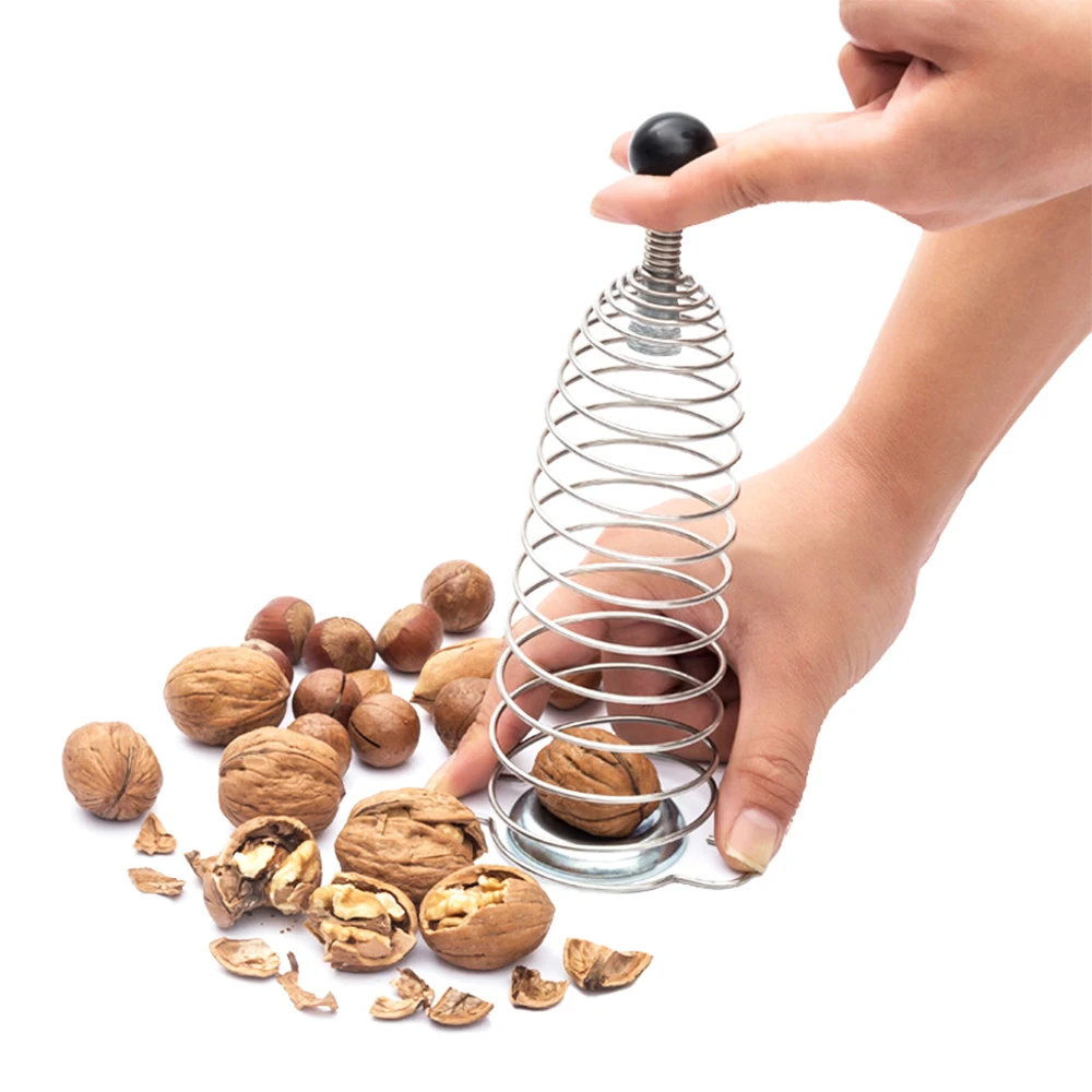 Professional Stainless Steel Nut Cracker Spiral Spring Metal Nutcracker