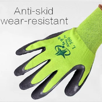 

1pair Latex Working Gloves Anti-skid Acid Alkali Anti-cut Green Building Construction Materials Labor Hanging Glue Protective