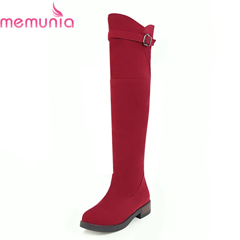 

MEMUNIA wholesale 2020 new arrival long boots womens solid buckle round toe winter boots square low heels knee high boots