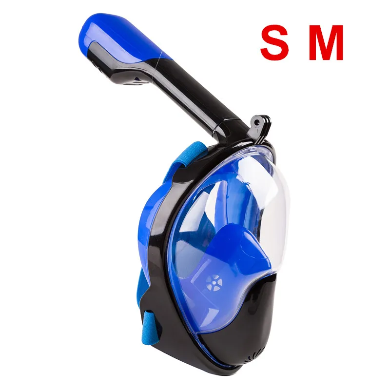 Новинка года, набор для подводного плавания, 180 градусов, широкие респираторные маски, безопасные и водонепроницаемые, для подводного плавания, анти-туман, маска для дайвинга на все лицо - Цвет: Blue S M