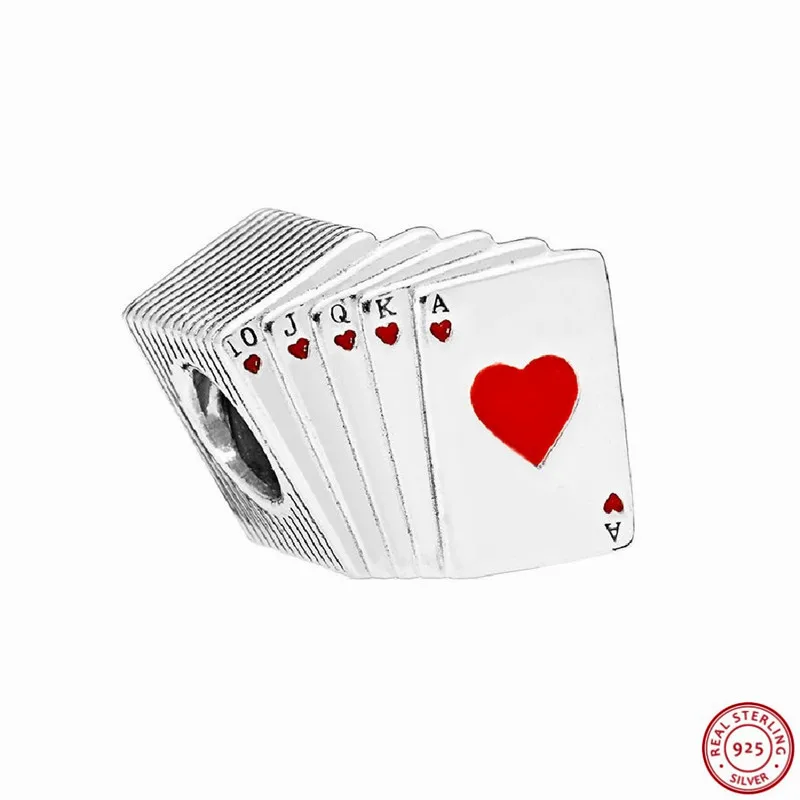 

Real 925 Sterling Silver Red & Black Enamel Royal Flush Playing Cards Charm Beads DIY Fit PANDORA Charms for Women Jewelry FL768