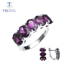 TBJ, натуральный фиолетовый гранат, ювелирный набор, кольцо и серьги из серебра 925 пробы, хорошее ювелирное изделие для женщин, повседневная одежда, подарок на день Святого Валентина