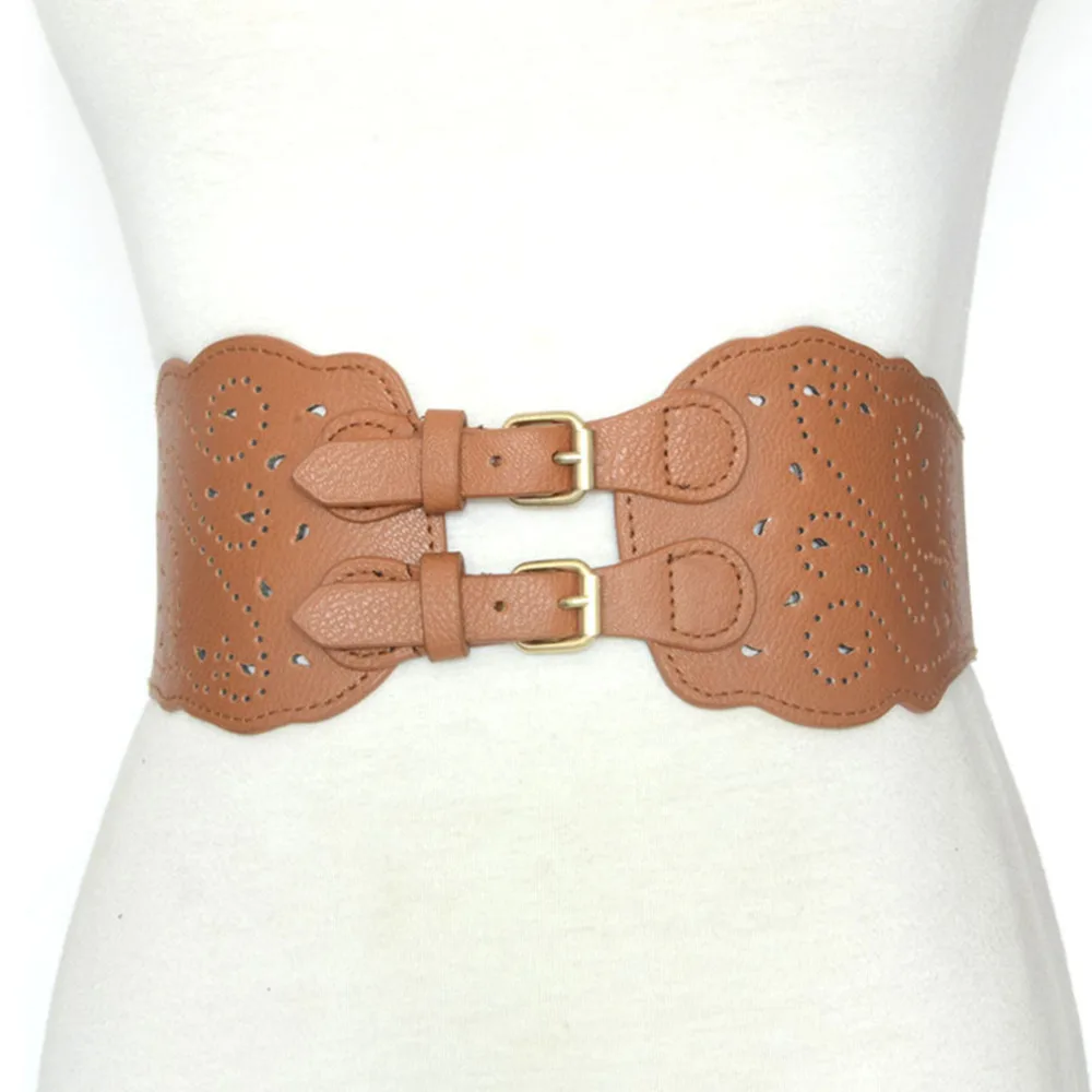 

New Design Cummerbunds wide PU leather Cummerbunds punk elastic belt square buckle black dress decorate waistband strap women