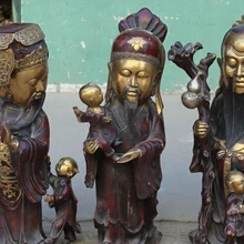 Bi003068 2" Китай Бронза Свинка Фэншуй 3 Долголетие Бог Фу Лу Шоу Дети Тыква Статуя Набор