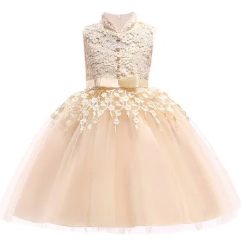 

2018 New Sleeveless Lace Girls Dress First Communion Dresses with Bow Sash Flower Girl Dresses Ball Gowns Custom Made Vestidos