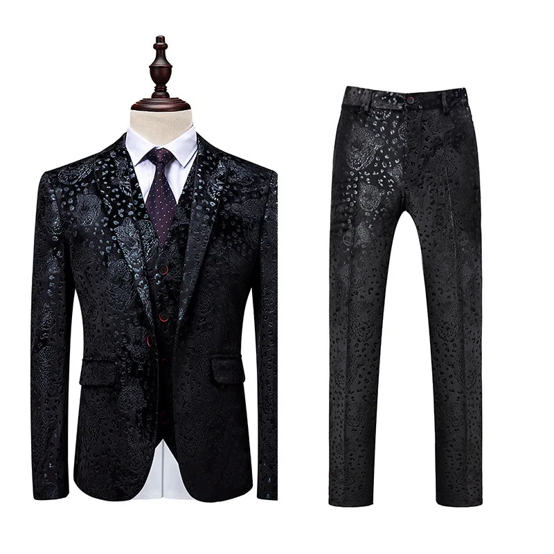 25.1         388 (M-6XL)    Men's suit three-piece suit (coat + pants + vest) spring and autumn new men's business casual print Slim suit male prom party dress