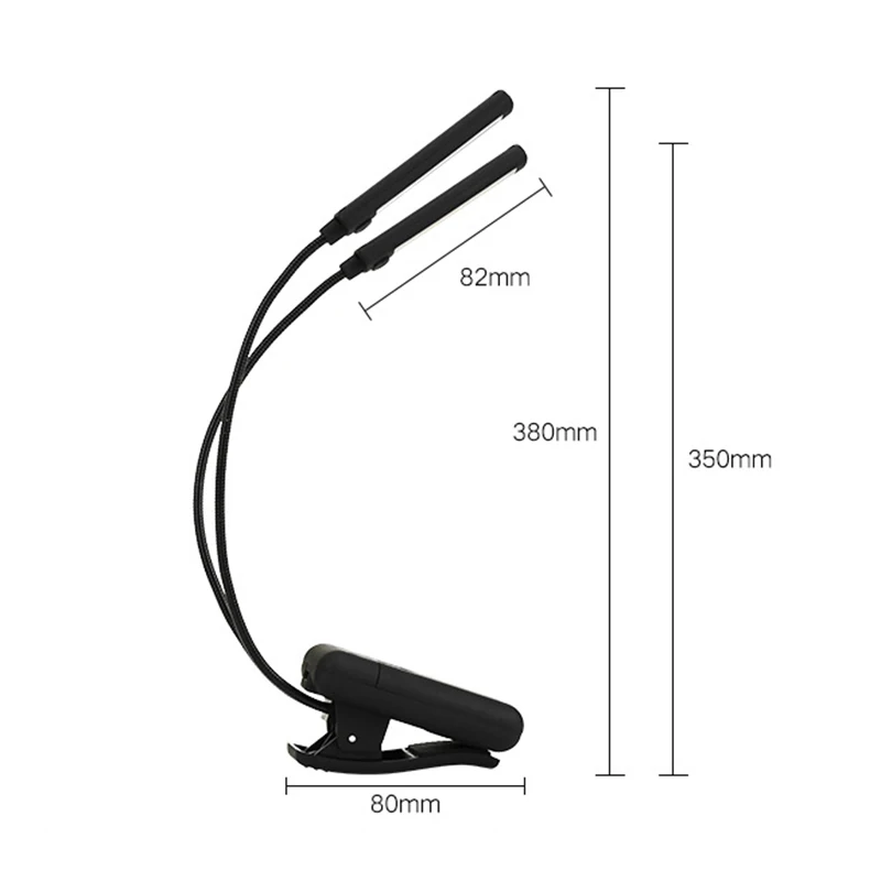 Clip On Bed Reading Lamp Book Light LED Lamp Double Music Stand Light Table Lamps USB Rechargeable For Bookworms Piano Player