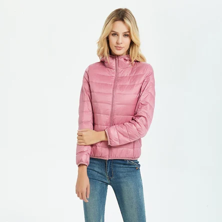 Новинка, ультра-светильник, женские пуховики с капюшоном, зимнее пальто с длинным рукавом, теплая тонкая куртка размера плюс 5XL, женская одежда - Цвет: Розовый