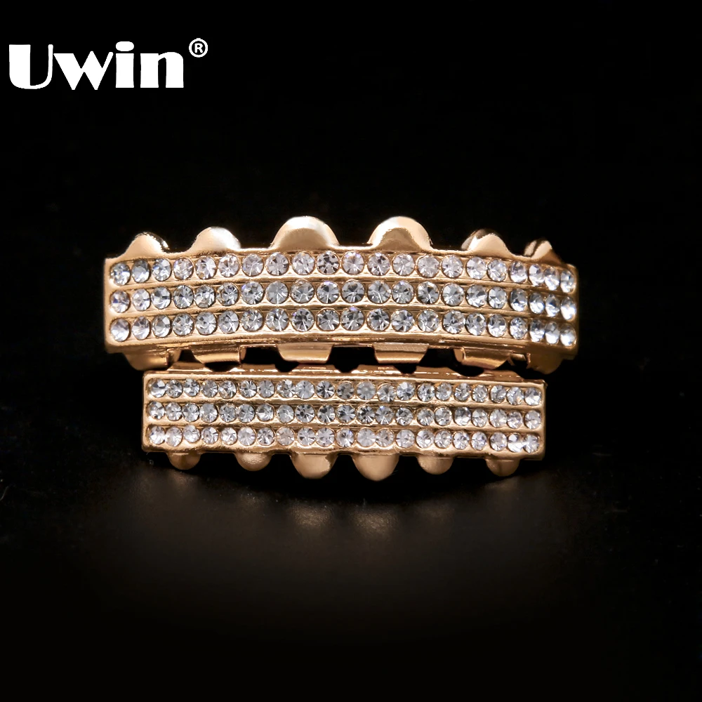 REAL ICY! NEW 3 Three Row Grills Rose Gold Iced Out Teeth Grills Mouth