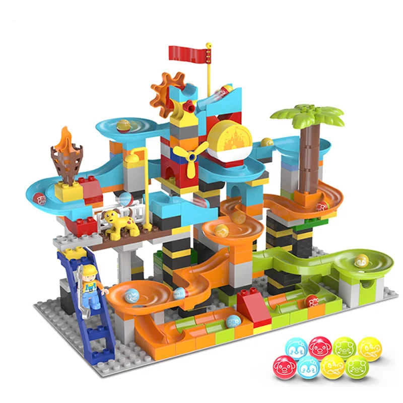 

55-200PCS Marble Race Run Maze Ball Track Building Blocks Plastic Funnel Slide Big Size Bricks Compatible Legoingly Duplo Block