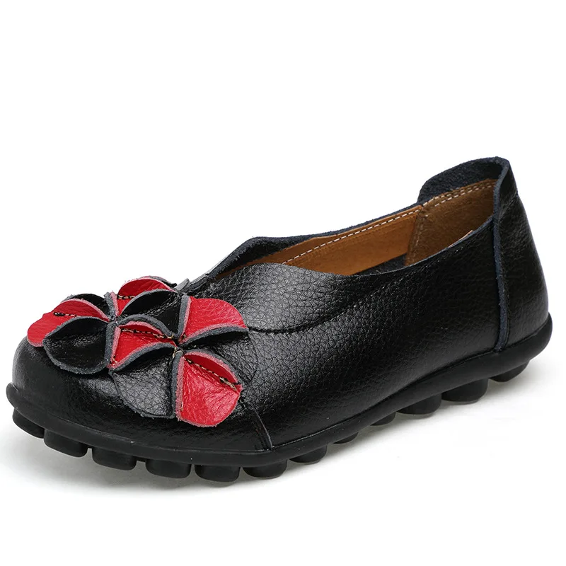 AARDIMI/Женская обувь ручной работы из натуральной кожи с цветочным узором; лоферы в ретро-стиле на плоской подошве; женская повседневная обувь на плоской подошве; большие размеры 35-43 - Цвет: 5