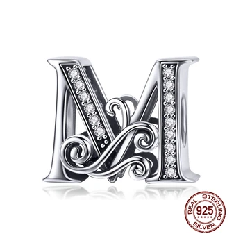 

MOWIMO 100% 925 Sterling Silver Name Letter Alphabet M Charm Bead Fit Original Silver Bracelets Pendant Jewelry Gift BNC030-M