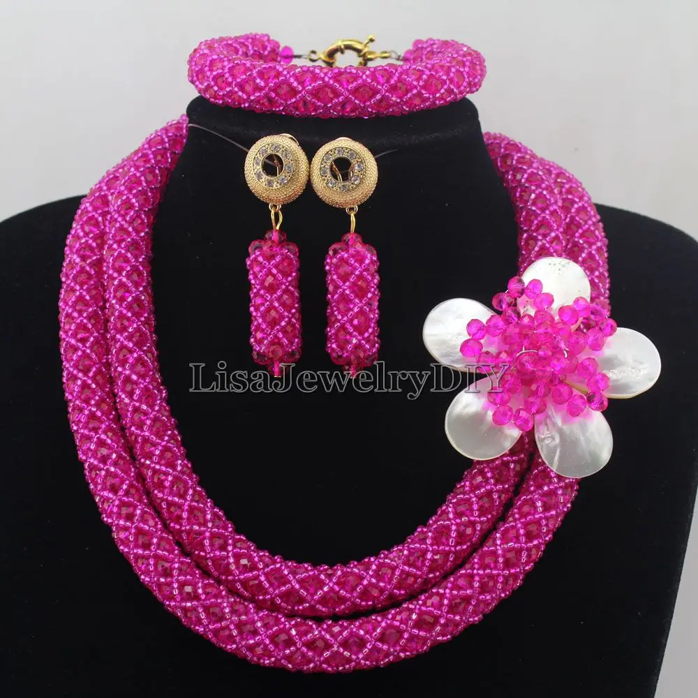 

Stylish Nigerian Wedding African Beads Jewelry Set Handmade Indian Dubai Bridal Necklace Sets Free Shipping HD7299