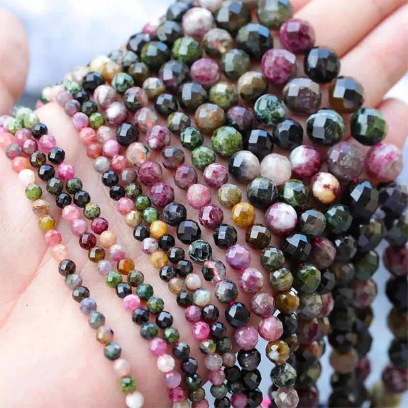 2-10mm Round 64 Faceted Mixed Color Tourmaline Beads Natural Stone For Jewelry Making 15'' DIY Trinket Gift | Украшения и