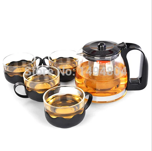 Glass Teapot 700ML Heat Resistant Glass Tea Set + Filter Tea Pot+4*Tea Cups 150ml Teapot Chinese Pot Kettle