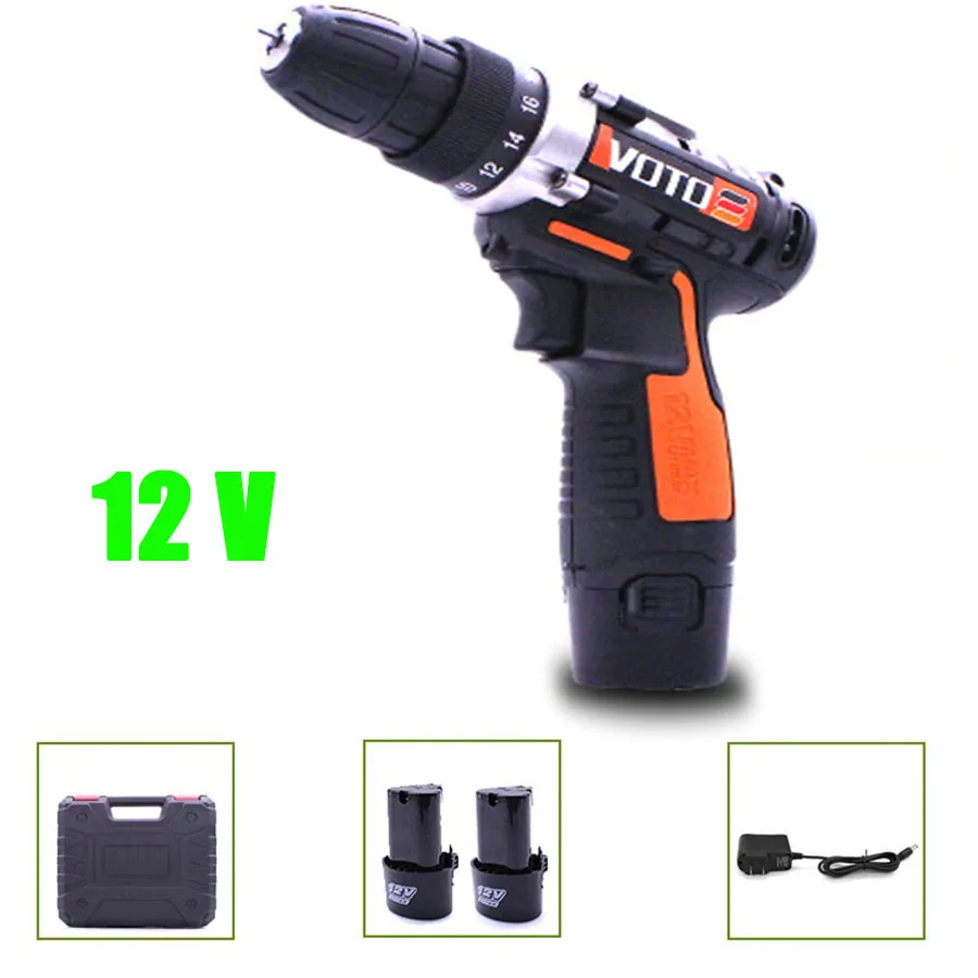 VOTO 2*Battery Rechargeable Cordless Drill Electric Screwdriver Set Lithium Power Tools Screw Gun Driver With Case Orange 12V VT цена VOTO 2*Battery Rechargeable Cordless Drill Electric Screwdriver Set Lithium Power Tools Screw Gun Driver With Case Orange 12V VT цены онлайн