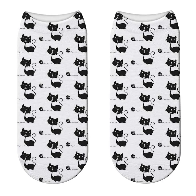 Новые милые носки с 3d принтом кота из мультфильма Harajuku, женские забавные эластичные носки Kawaii, женские хлопковые носки с низкой лодыжкой с изображением животных