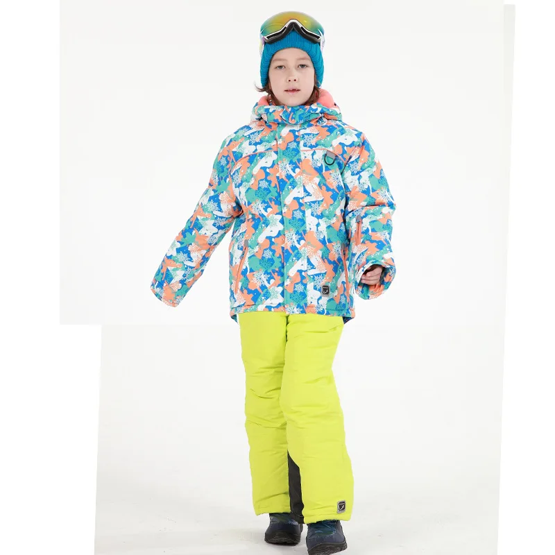 Boys Girls Children's Snow Ski Suits Outdoor Wear Hooded Jackets+Bandage Pants Kids Winter Warm Snowboard Ski Wear Costume - Цвет: 6