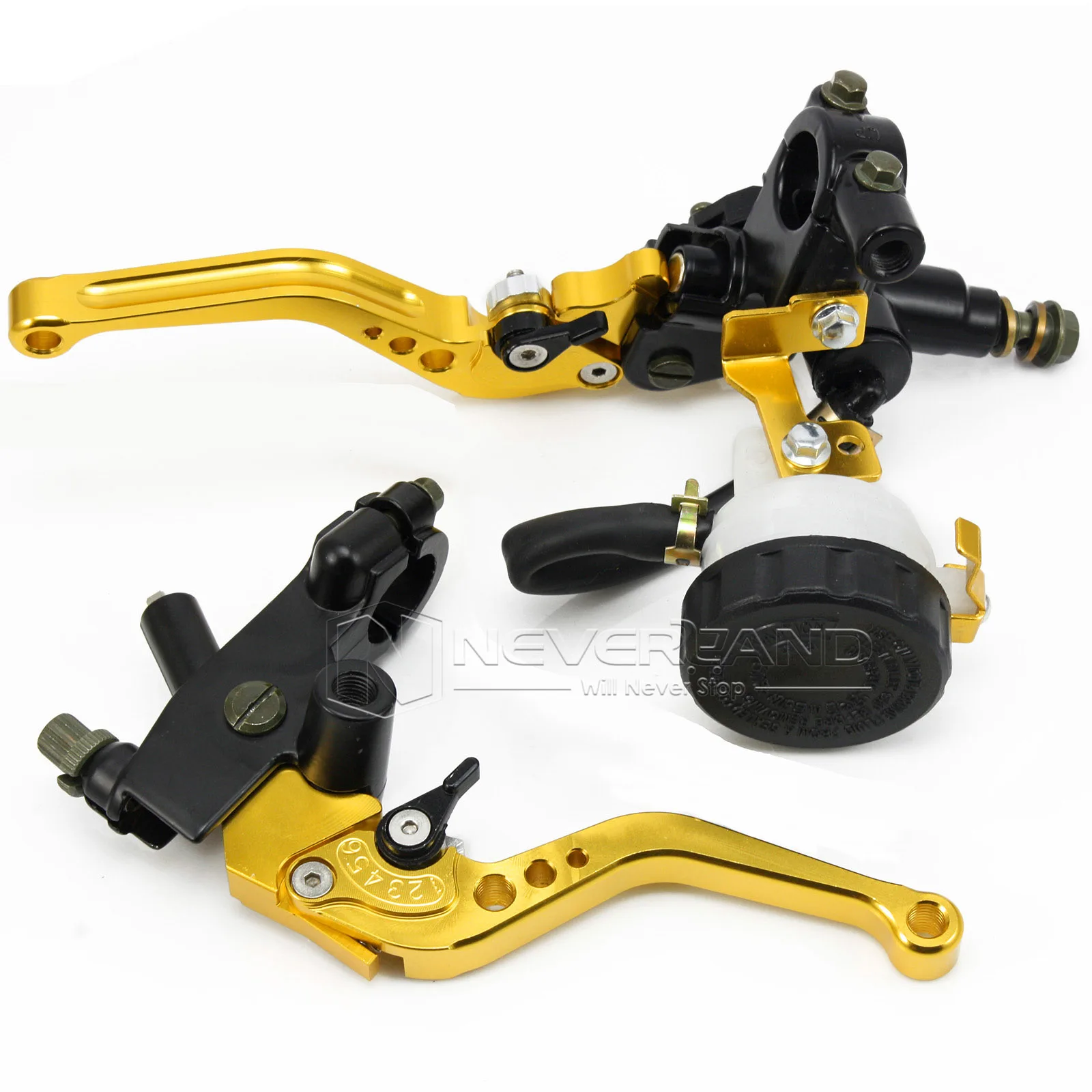 

Universal 7/8" 22mm Gold Motorcycle Brake Clutch Master Cylinder Reservoir Levers Set For Honda Suzuki Kawasaki Yamaha D25