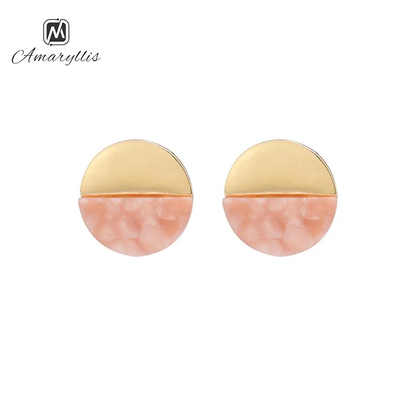 Amaiyllis Pink Color Block Tortoiseshell Stud Earrings For Women Party Geometric Round Acetic Arc Post Brincos | Украшения и