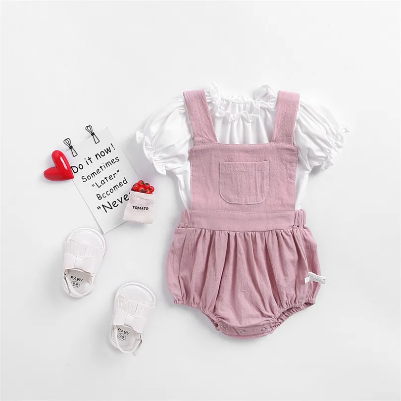 Newborn Baby Girl Clothes Baby Clothes Summer Cotton Baby Clothing Set For Girl T Shirt+ Romper 2pcs Toddler Outfits For Girl - Цвет: Хаки