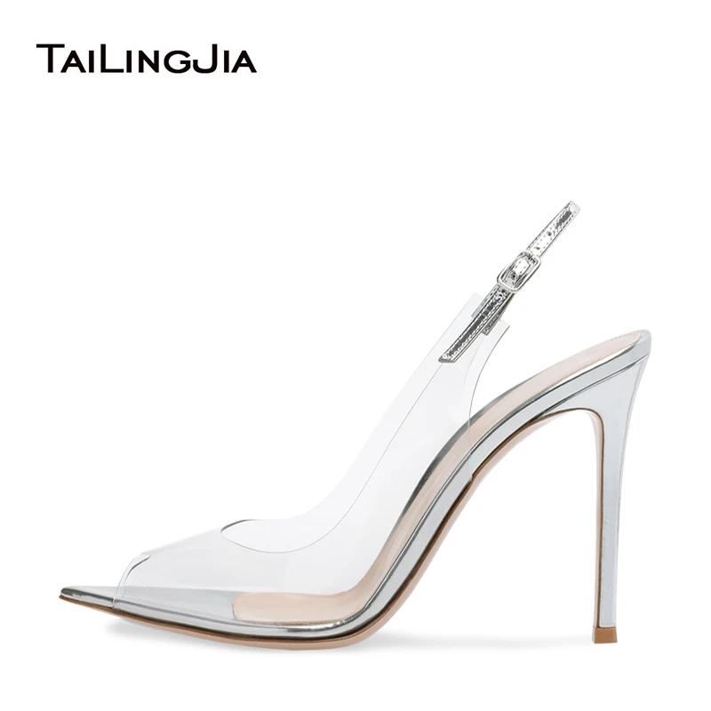 clear closed toe high heels