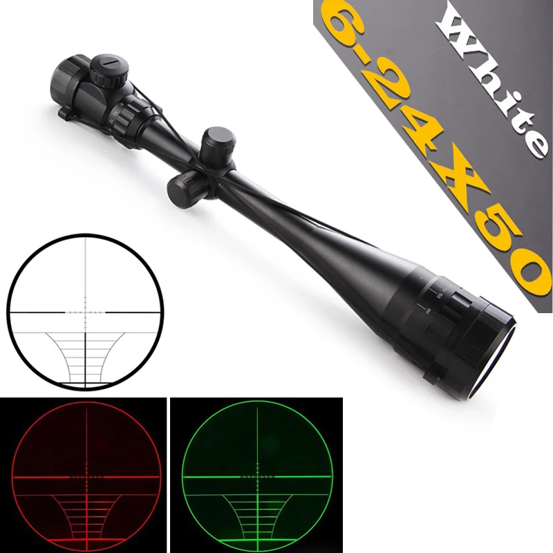 

6-24X50 Riflescope Adjustable Green Red Dot Hunting Light Tactical Scope Reticle Optical Sight Scope