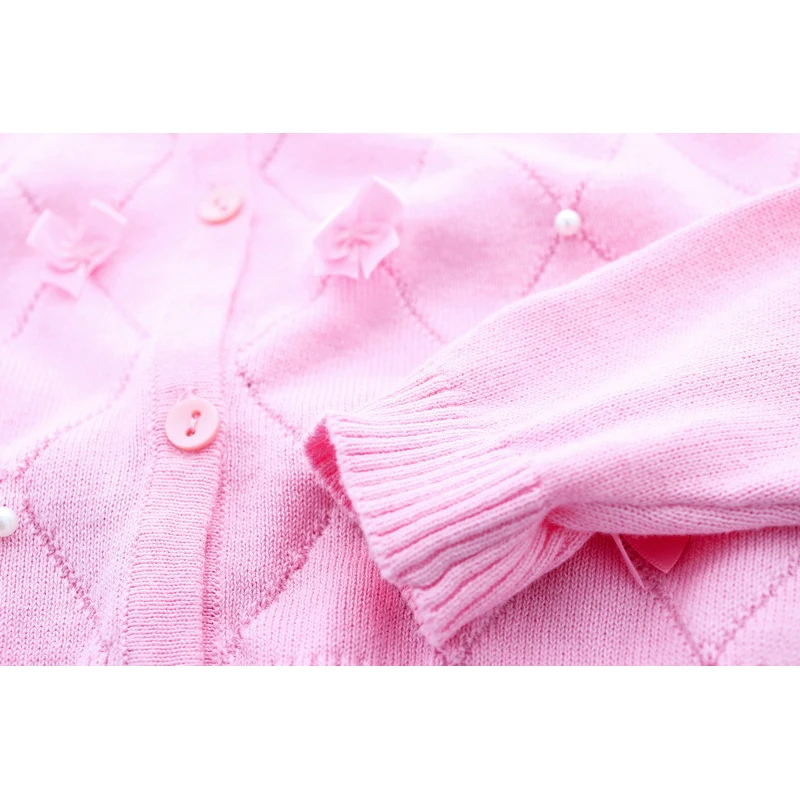 Lolita Girls Sweaters Solid Long Sleeve Clothes Pearl Children Sweaters Coats O Neck Sweater Cardigan Kids Clothes With Bows (9)