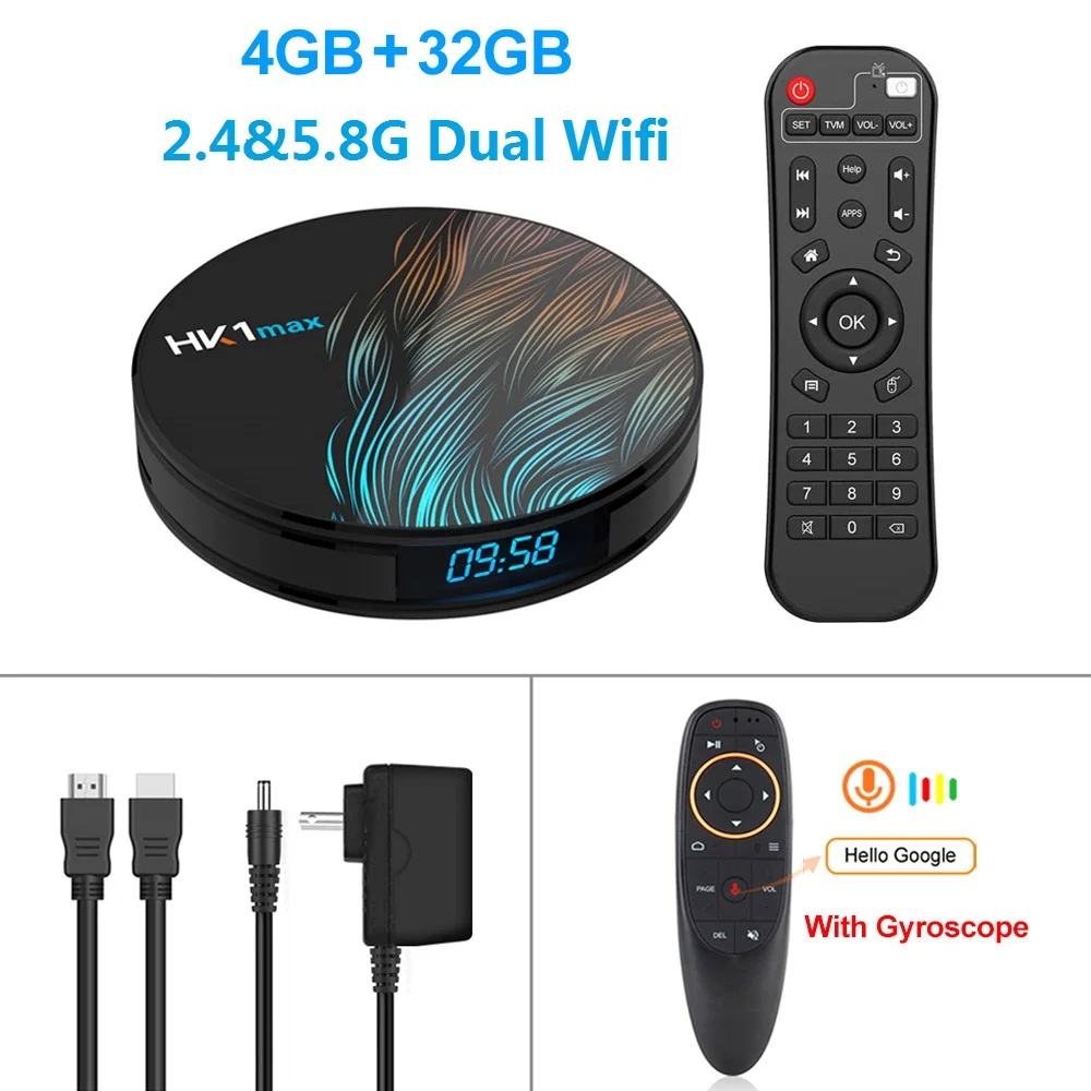 HK1 Max Android tv Box Android 9,0 RK3318 Smart tv Box 4 Гб ОЗУ 64 Гб/128 ГБ Youtube 4K H.265 BT4.0 Play store Netflix медиаплеер - Цвет: 4G32G add  G10 RC