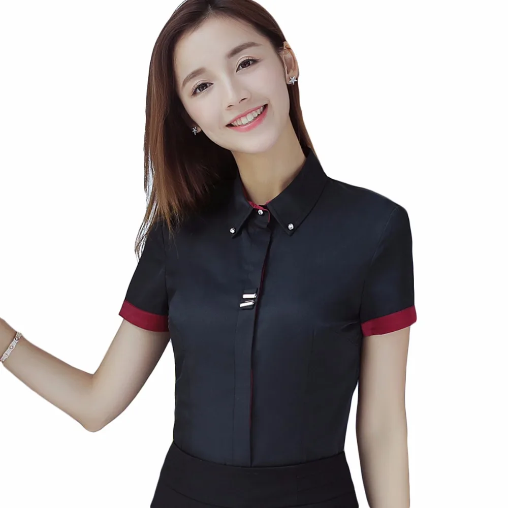 Solid Black Women Shirt Blouse S 4XL 2018 New Formal ...