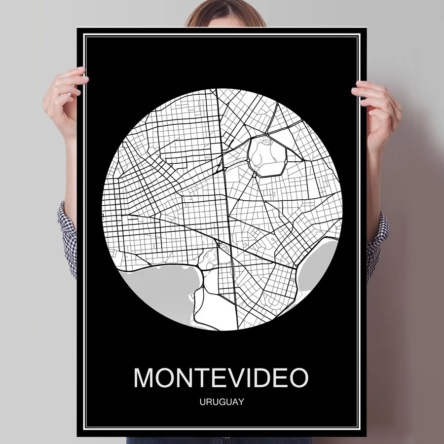 MONTEVIDEO Уругвай абстрактные карта городов мира Печать плаката печать на Бумага или