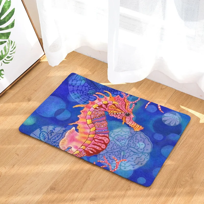 

HomeMiYN 2019 New Desgin Bath Mat Painting Seahorse Door Mat Anti Slip Bathroom Kitchen Footpads Home Decoration Mats Black