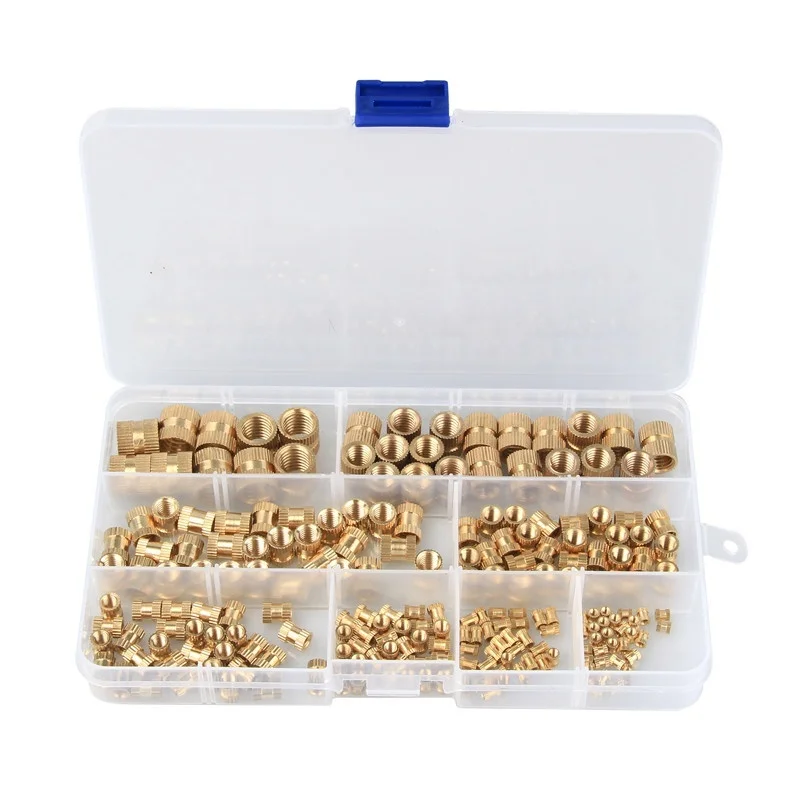 

210PCS M2 M2.5 M3 M4 M5 M6 M8 M10 Assorted Cylinder Knurled Threaded Round Insert Embedded Nuts