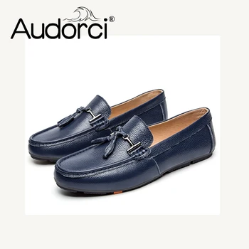

Audorci Men Shoes 2018 Men's Fashion Handmade Loafers Shoes Spring Man Boat Driving Peas Shoe Men Light Flats 4Colors Size 38-44