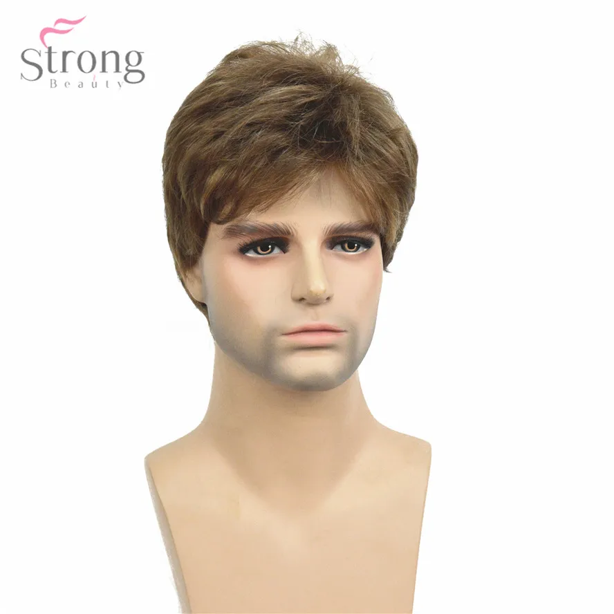 StrongBeauty мужской короткий парик светло коричневый смешанный синтетический