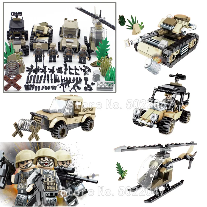 

Modern Military Figures Building Blocks Series Assault Chariot Tank Car Armed Helicopter Weapons Army Round Up Toy Legoinglys
