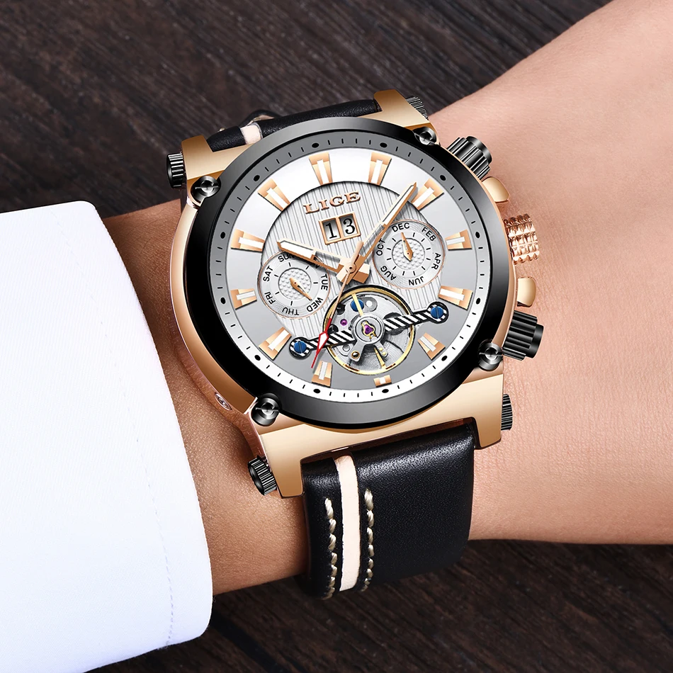 LIGE, мужские часы, Лидирующий бренд, роскошные часы, автоматические механические часы, мужские деловые водонепроницаемые спортивные наручные часы, Relogio Masculino